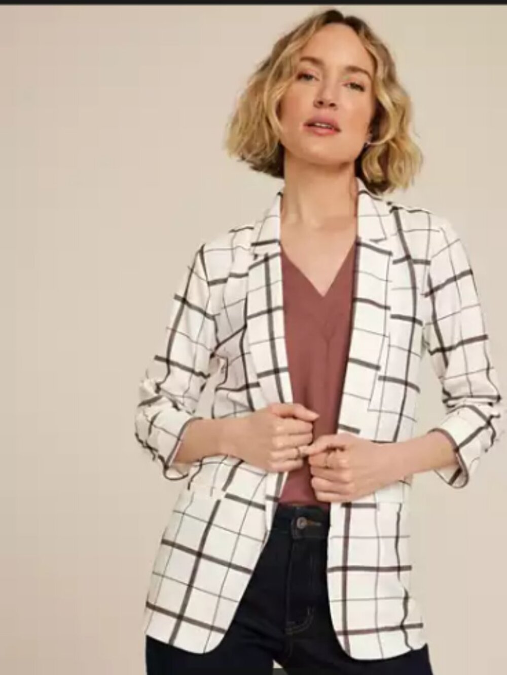 Plaid Blazer 3/4 Cuffed Sleeve XL